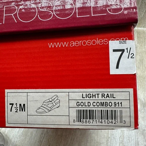 Aerosoles Light Rail 7.5 M Beige Gold Stretch‎ Band Straps Wedge Sandals - Picture 10 of 10